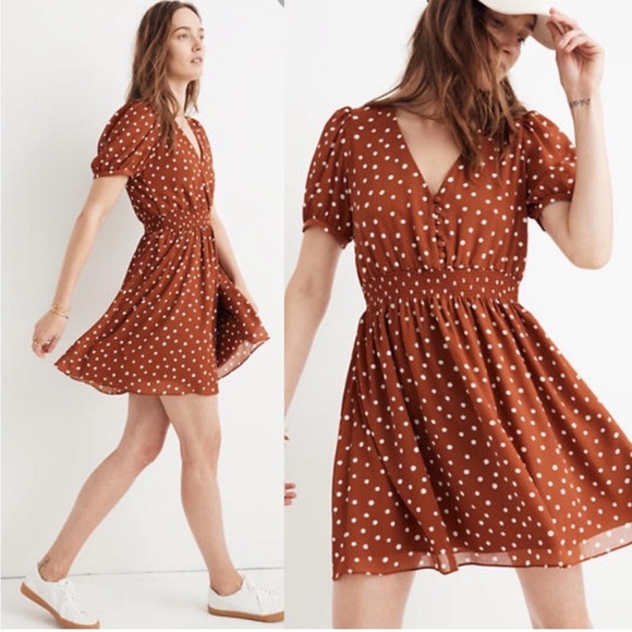 Madewell NWOT Smocked Mini Dress Polka Dot size Small style L3392 - Picture 1 of 13
